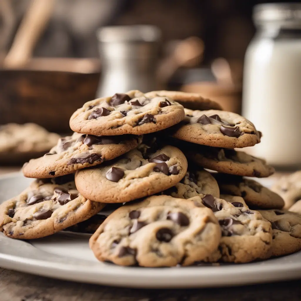 A plate full of chocolate chip cookies